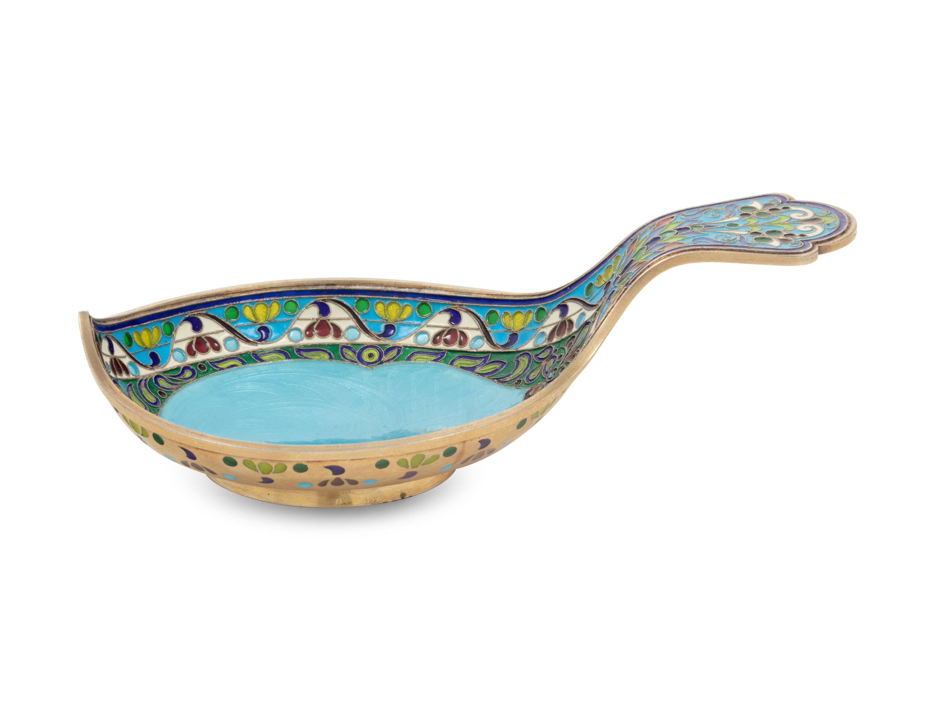 A Russian Plique-à-Jour and Guilloché Enameled Silver Kovsh