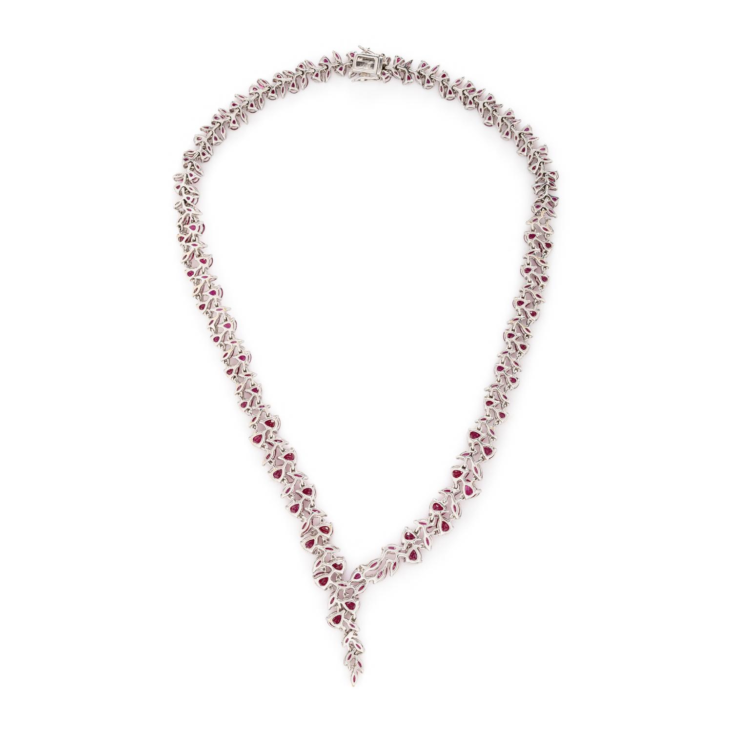 RUBY, DIAMOND, AND WHITE GOLD NECKLACE