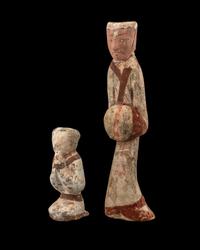 Two Chinese Painted Pottery Figures of Attendants
