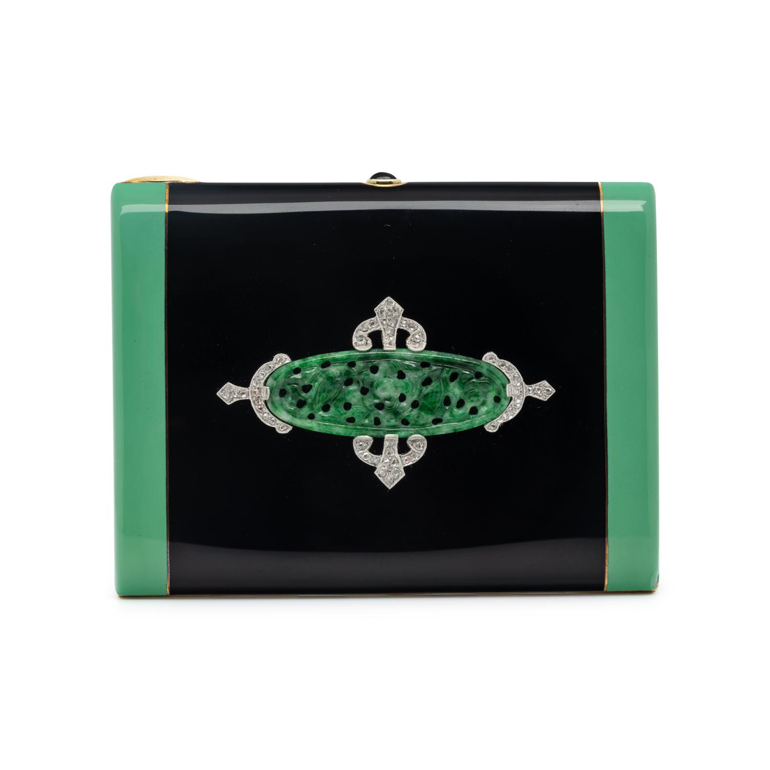 ART DECO, JADE, DIAMOND AND ENAMEL CIGARETTE CASE