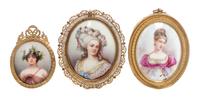 Three Continental Porcelain Plaques Height of tallest overall 4 1/4 inches.