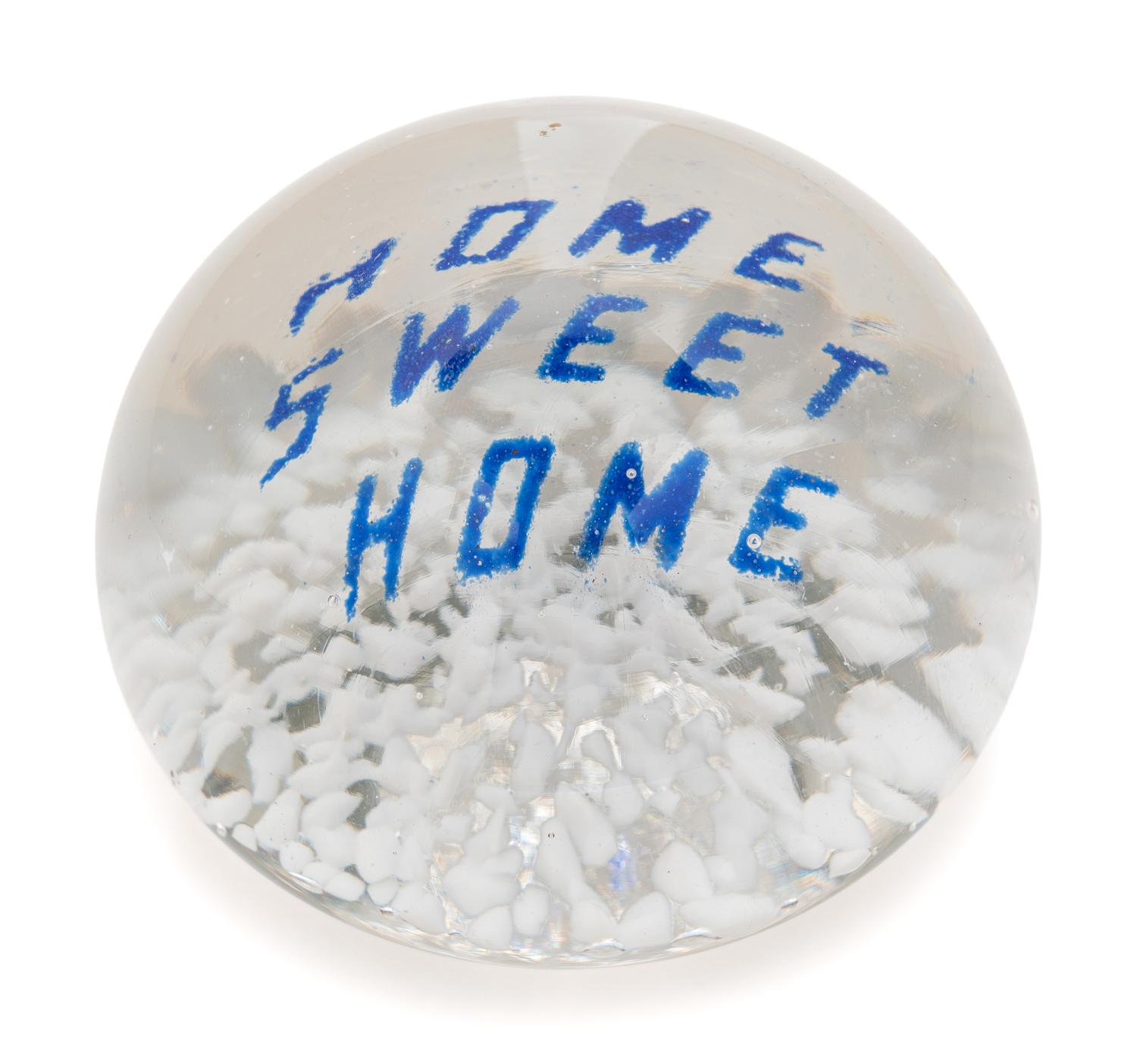 Three American Frit Home Sweet Home Motto Over Speckled Ground Glass Paperweights