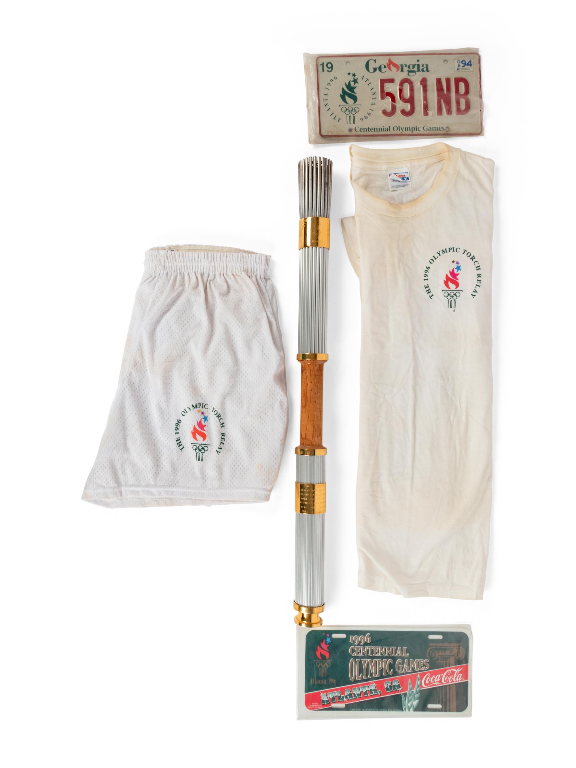 A 1996 Atlanta Olympics Torch and Assorted Relay Used Items by 1964 United States Basketball Team Gold Medal Winner George Wilson,