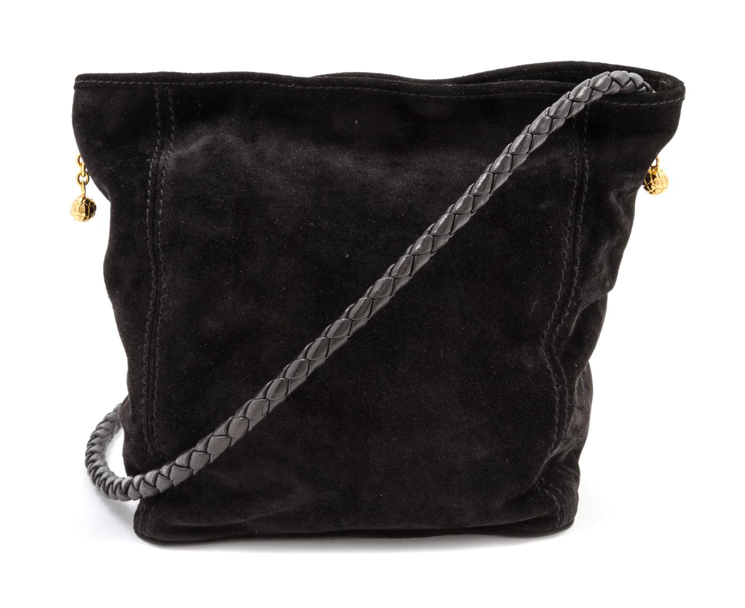 A Bottega Veneta Black Suede Bag, 8 1/2 x 8 x 4 inches.