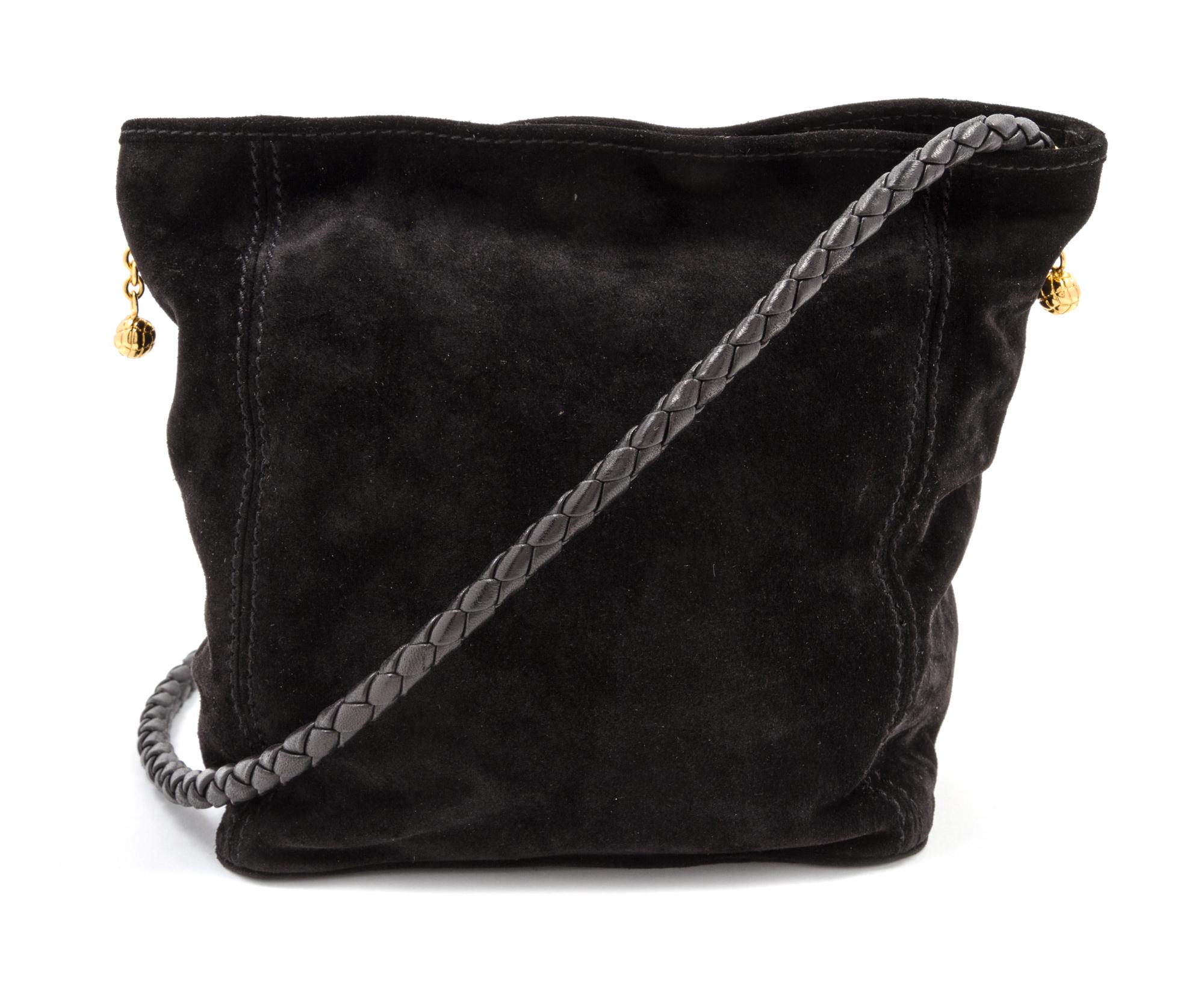 A Bottega Veneta Black Suede Bag, 8 1/2 x 8 x 4 inches.