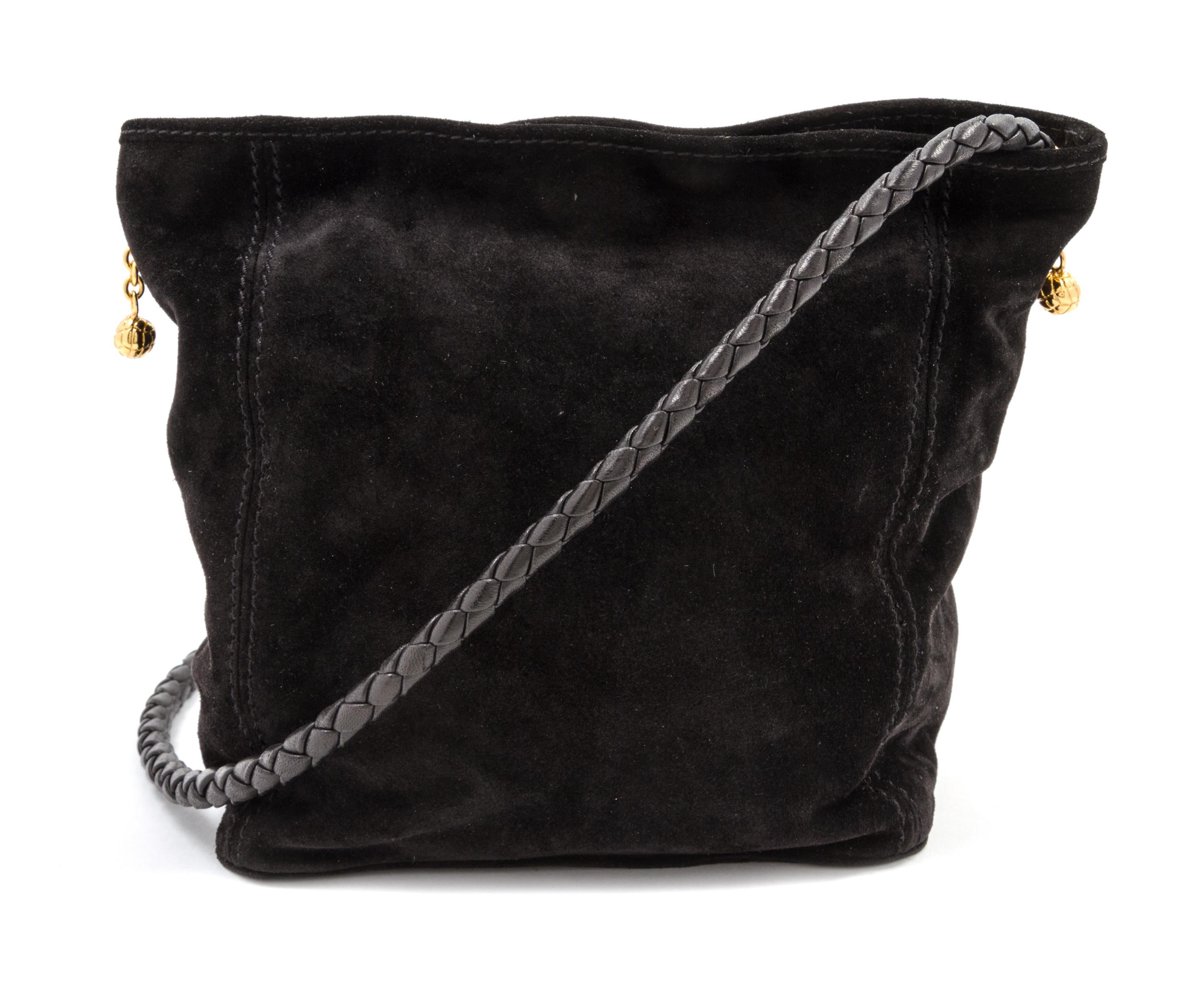 A Bottega Veneta Black Suede Bag, 8 1/2 x 8 x 4 inches.