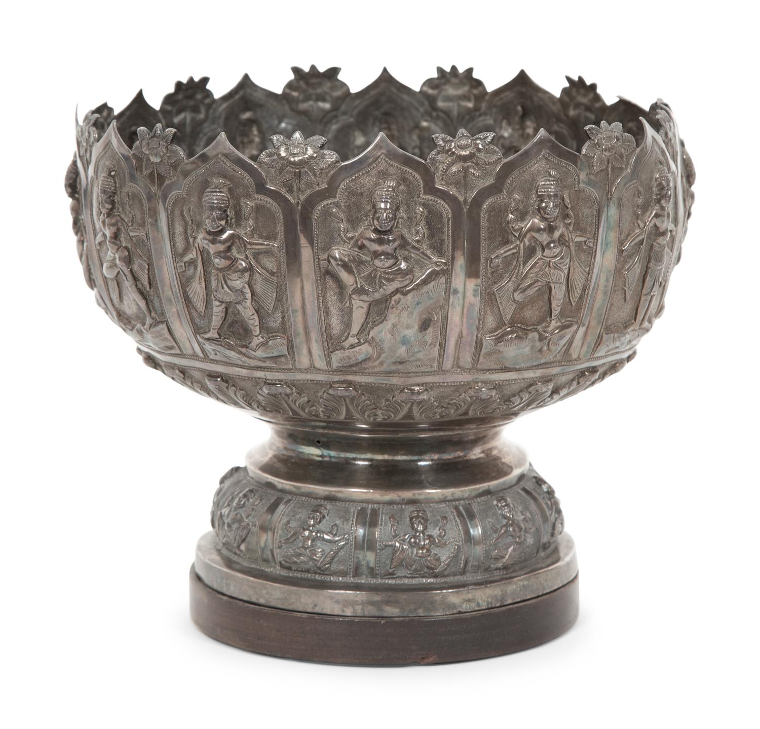 A Thai/Burmese Silver Footed Bowl
