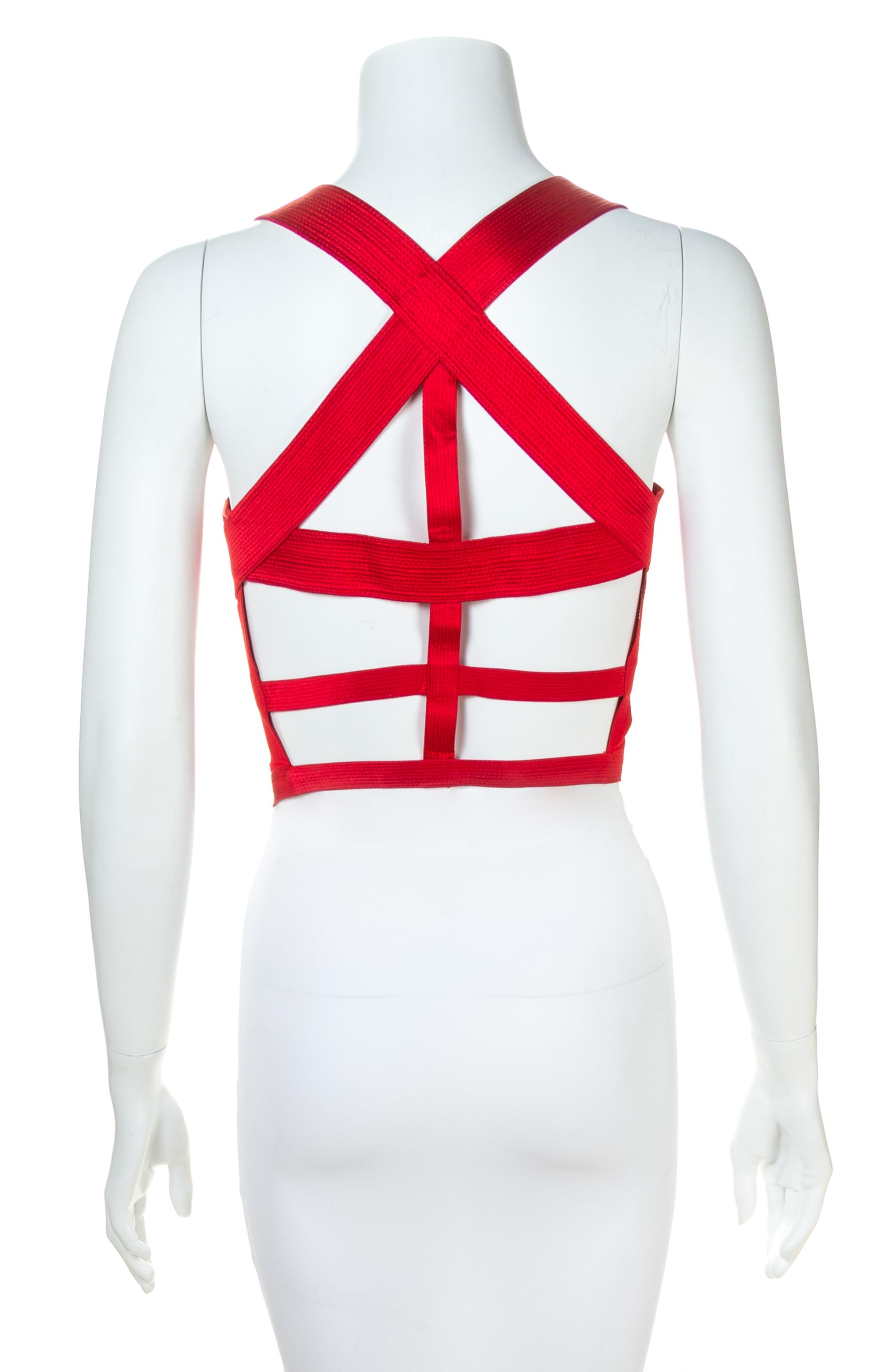 A Gianni Versace Red Silk Bondage Harness Bodice, Size 40.