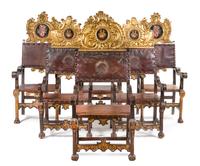 An Assembled Set of Six Italian Painted and Parcel Gilt Armchairs Height 70 inches. — 18TH CENTURY AND EARLIER