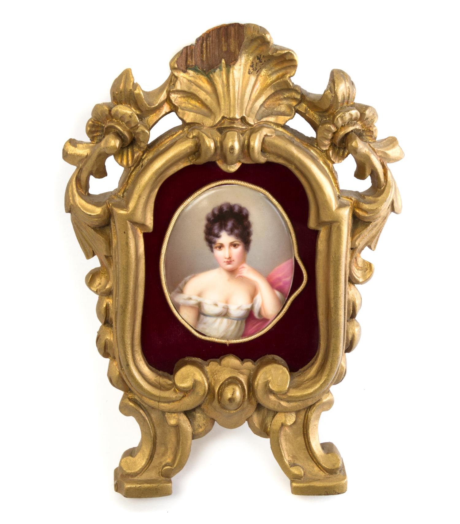 A Continental Porcelain Plaque Height of plaque 3 1/4 x width 2 5/8 inches.