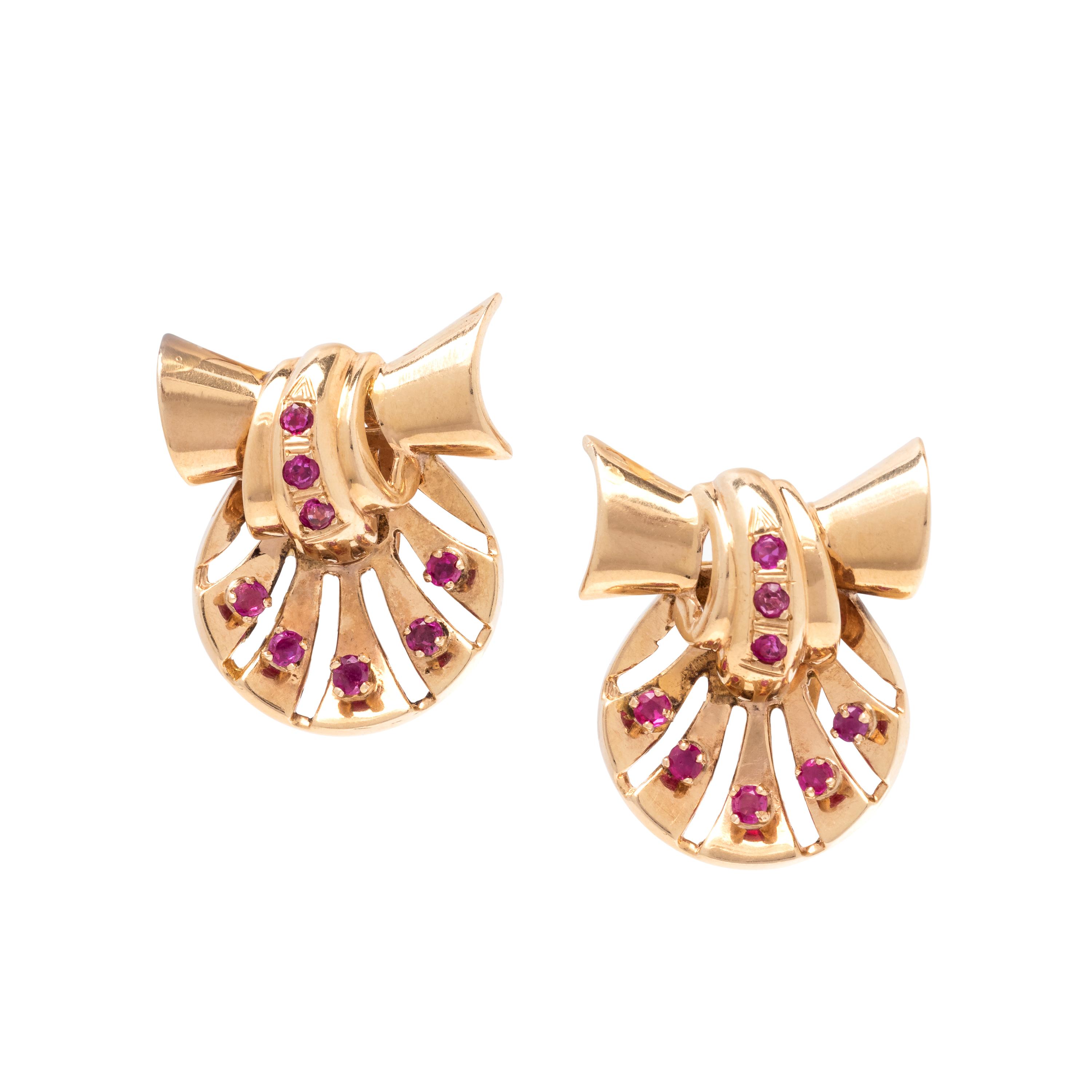 RETRO, ROSE GOLD AND RUBY EARCLIPS