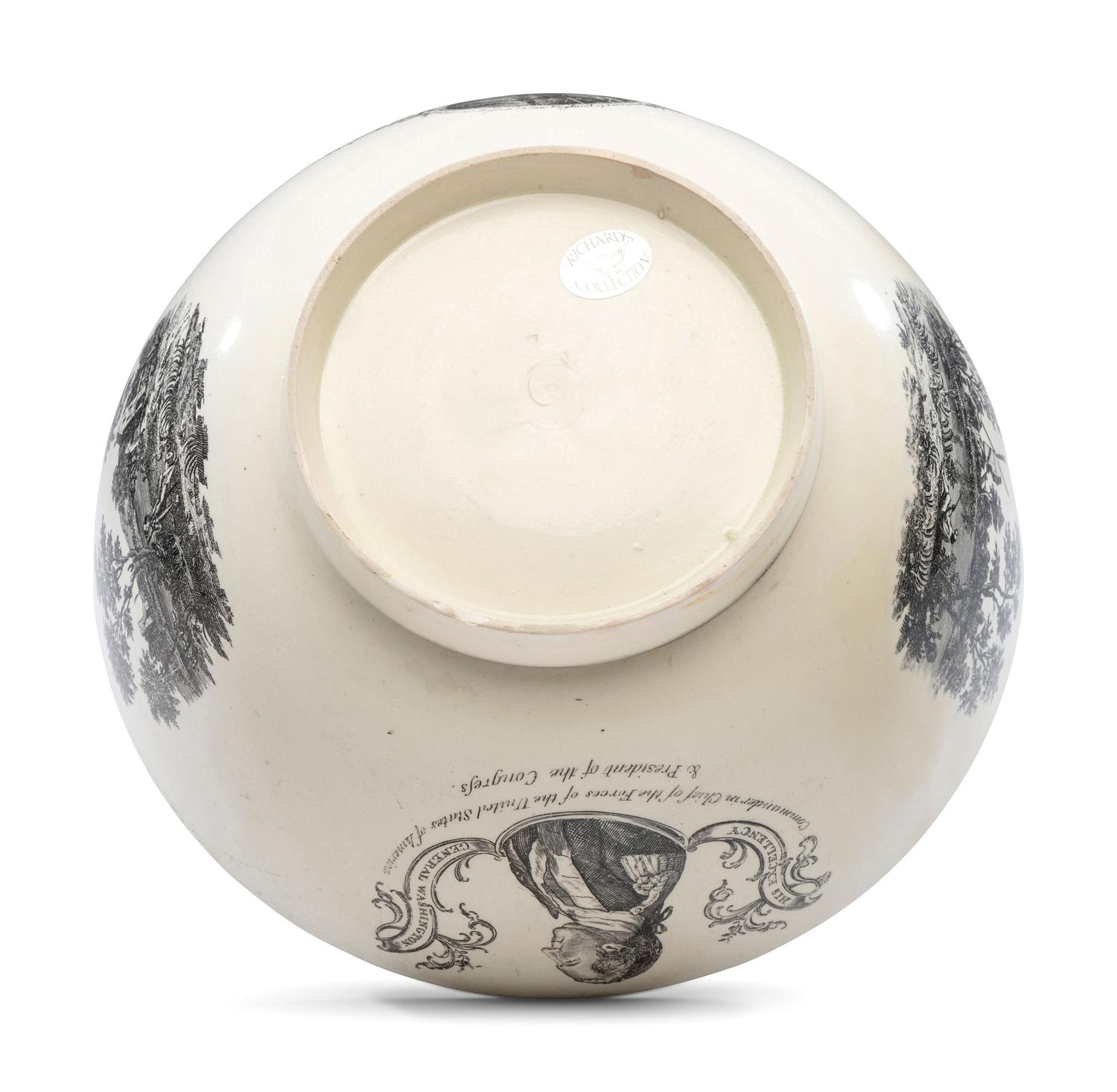 A Liverpool Transfer-Printed Creamware Punch Bowl with George Washington and Benjamin Franklin