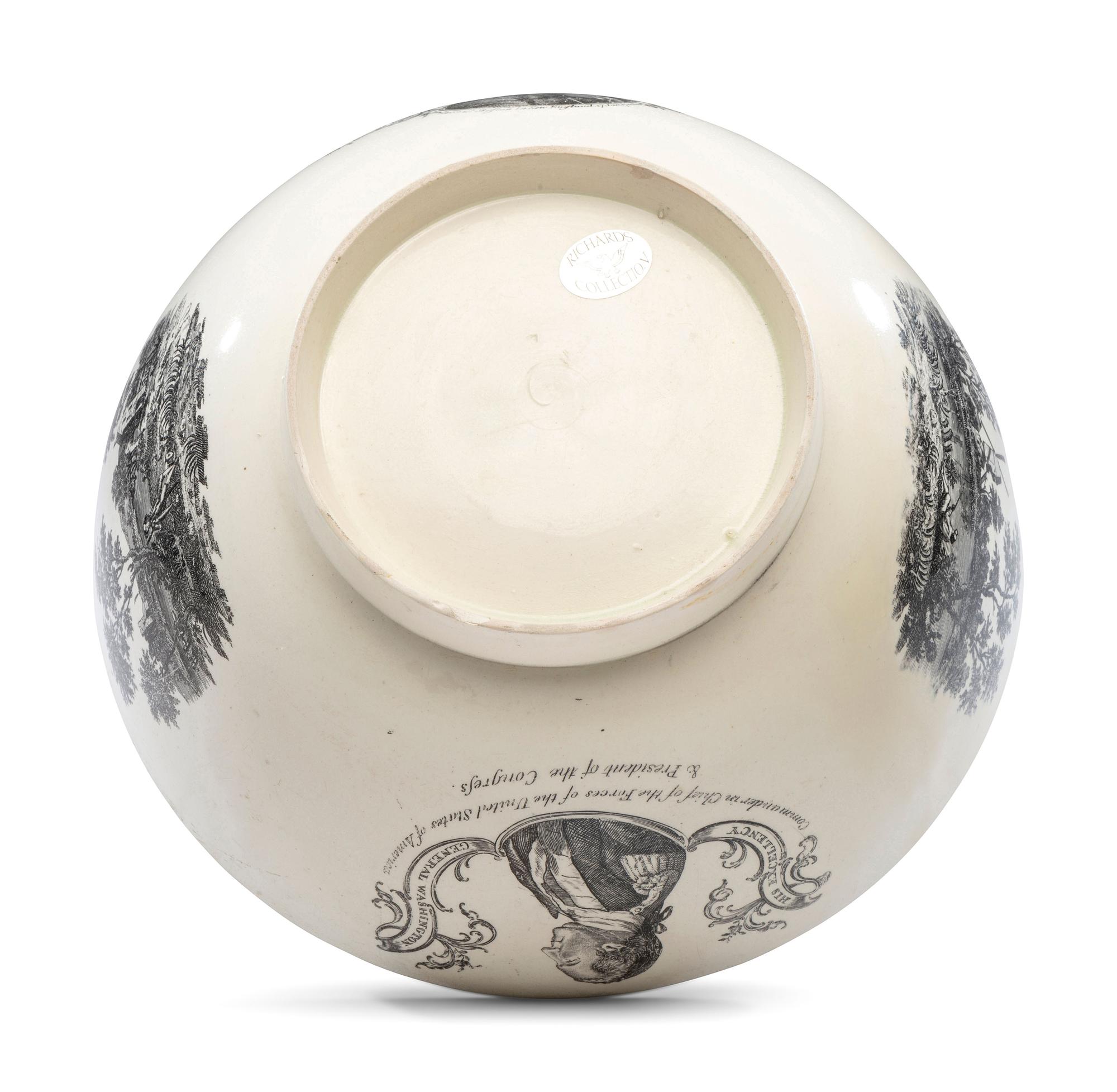 A Liverpool Transfer-Printed Creamware Punch Bowl with George Washington and Benjamin Franklin