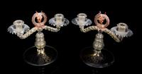 An Italian Glass Garniture Height of candelabra 10 1/4 inches. — 20TH CENTURY