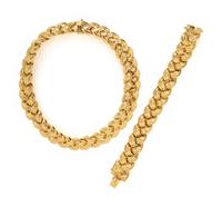 FRENCH, YELLOW GOLD NECKLACE AND BRACELET