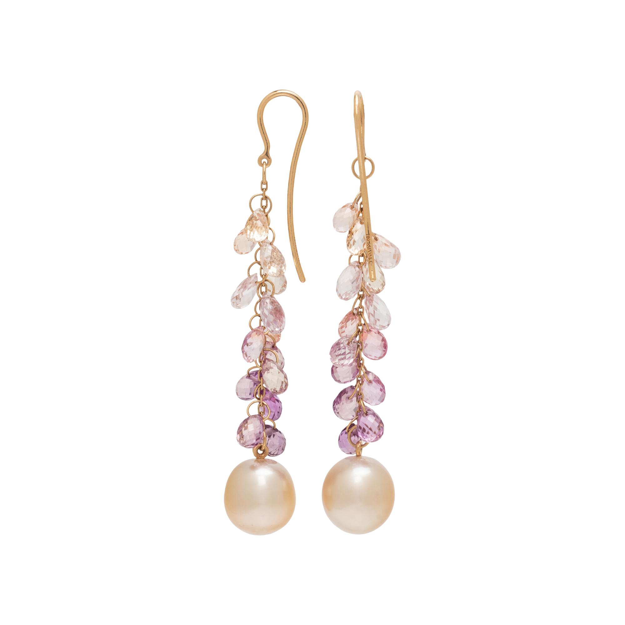 AUTORE, OMBRÉ SAPPHIRE BRIOLETTE AND SOUTH SEA CULTURED PEARL EARRINGS