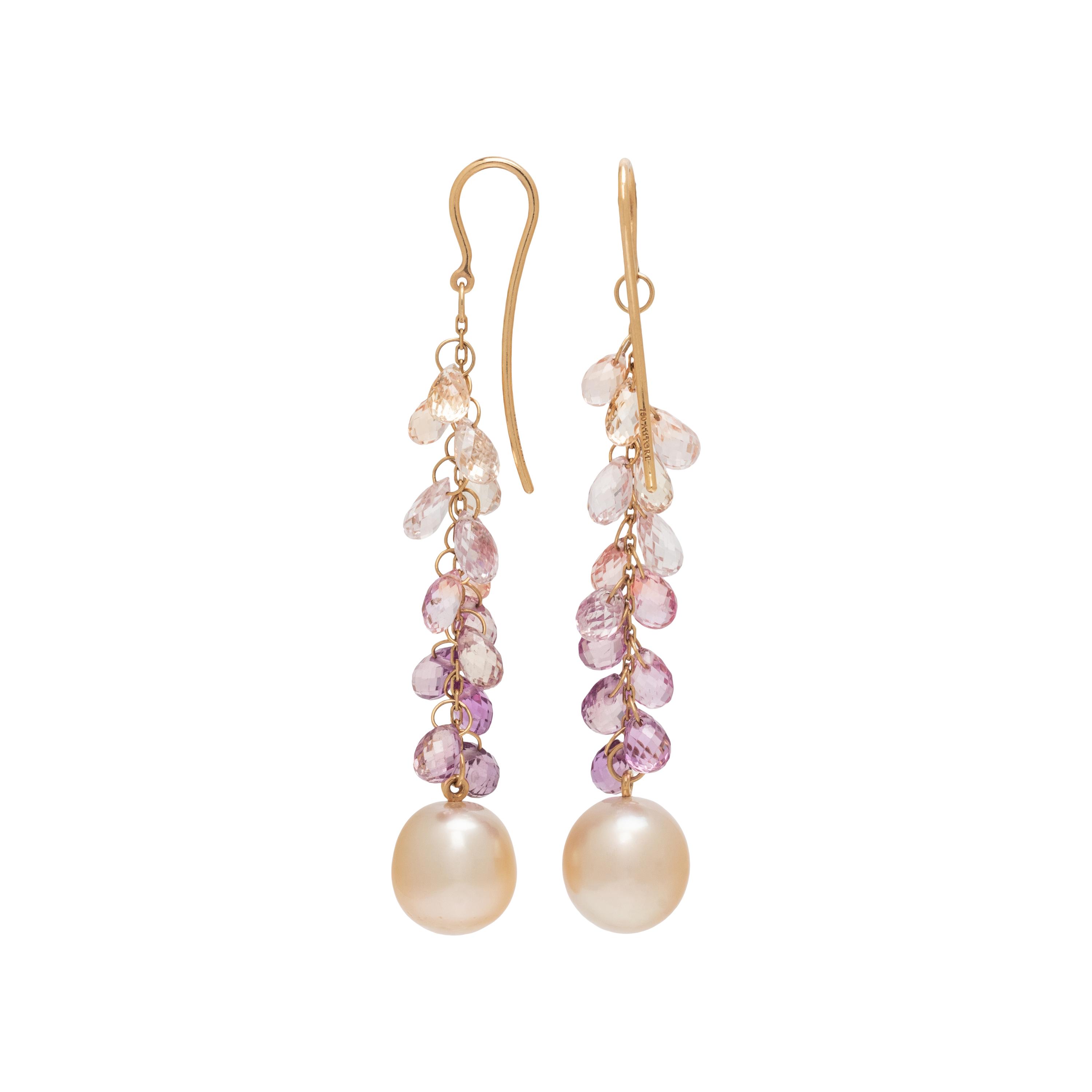 AUTORE, OMBRÉ SAPPHIRE BRIOLETTE AND SOUTH SEA CULTURED PEARL EARRINGS