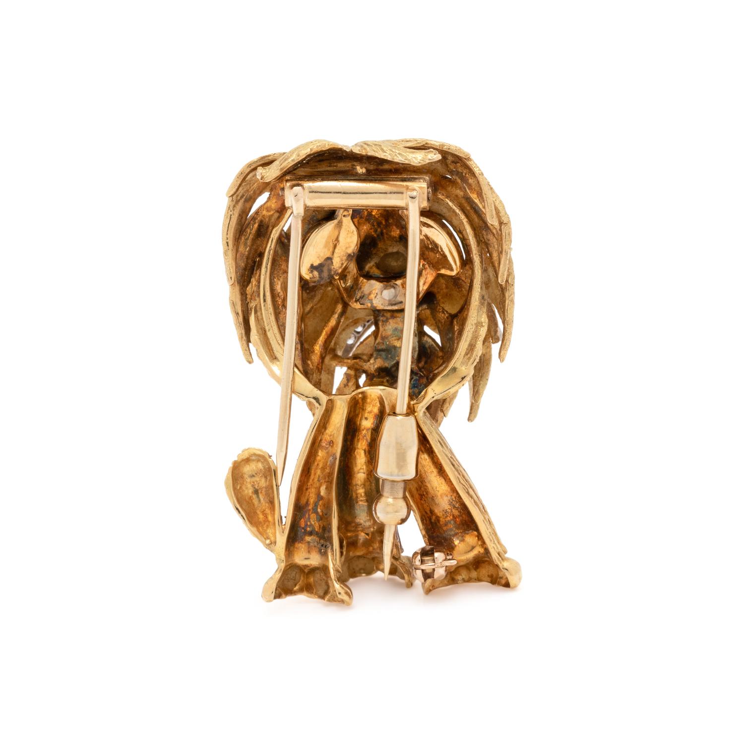 YELLOW GOLD, DIAMOND AND POLYCHROME ENAMEL DOG BROOCH