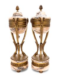 A Pair of Continental Gilt Bronze and Marble Cassolettes