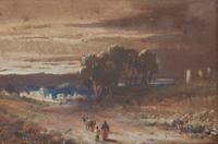 John Varley, (British, 1778-1842), Two Figures and Cow on Road and Figure to Left in Red Blouse (two works)