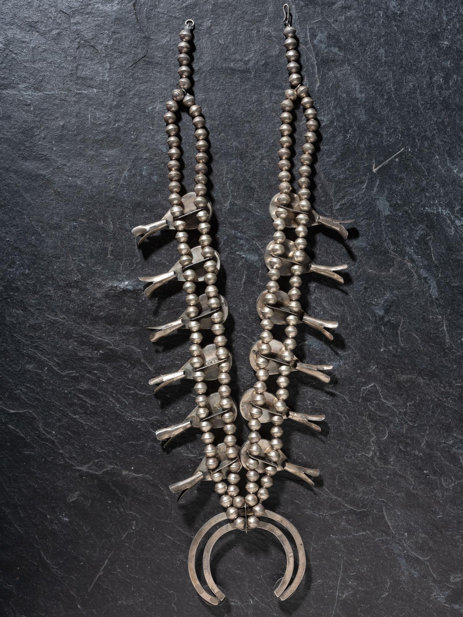 Navajo Silver and Turquoise Squash Blossom Necklace