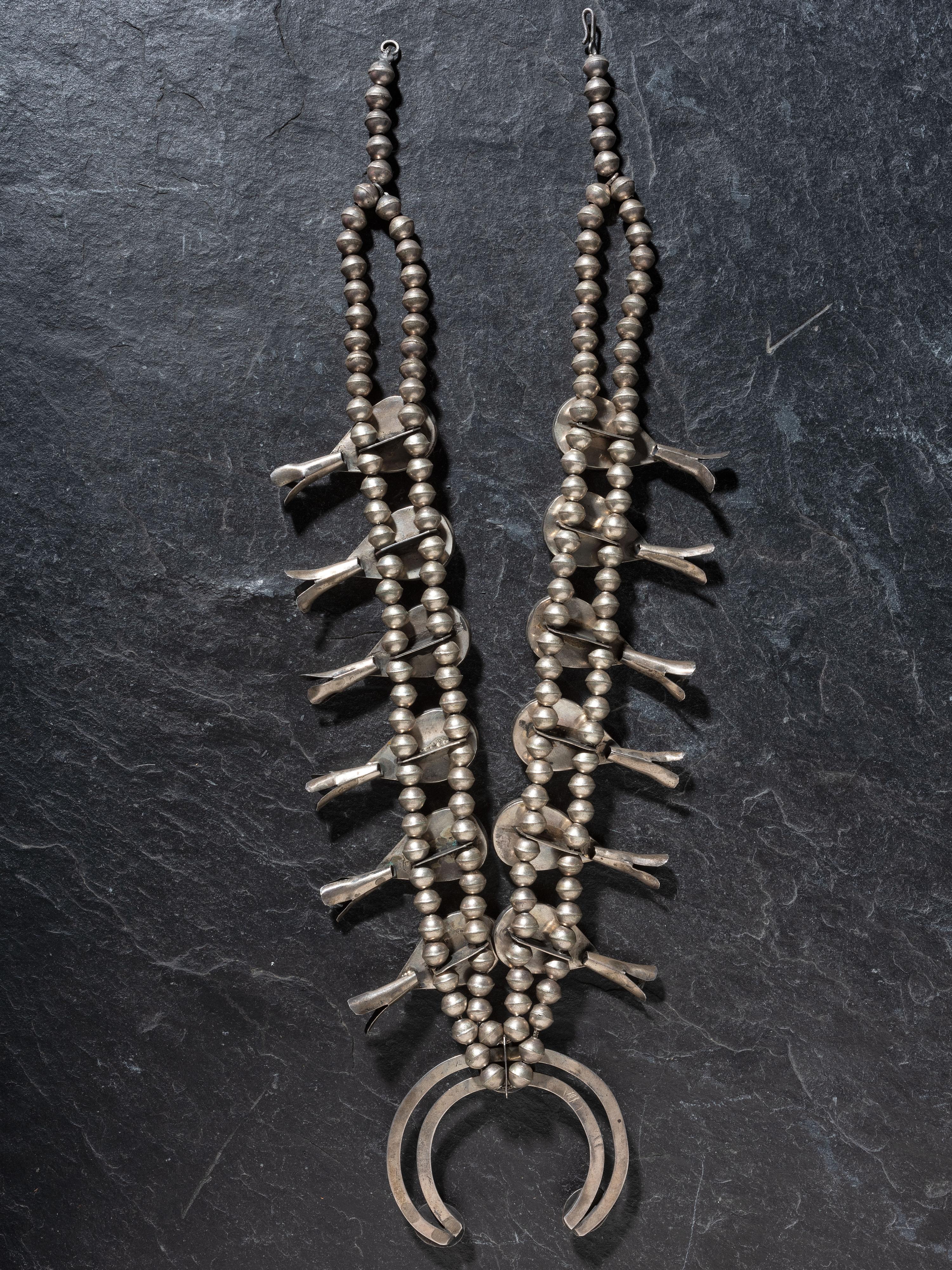 Navajo Silver and Turquoise Squash Blossom Necklace