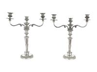 A Pair of English Silver-Plate Three-Light Candelabra