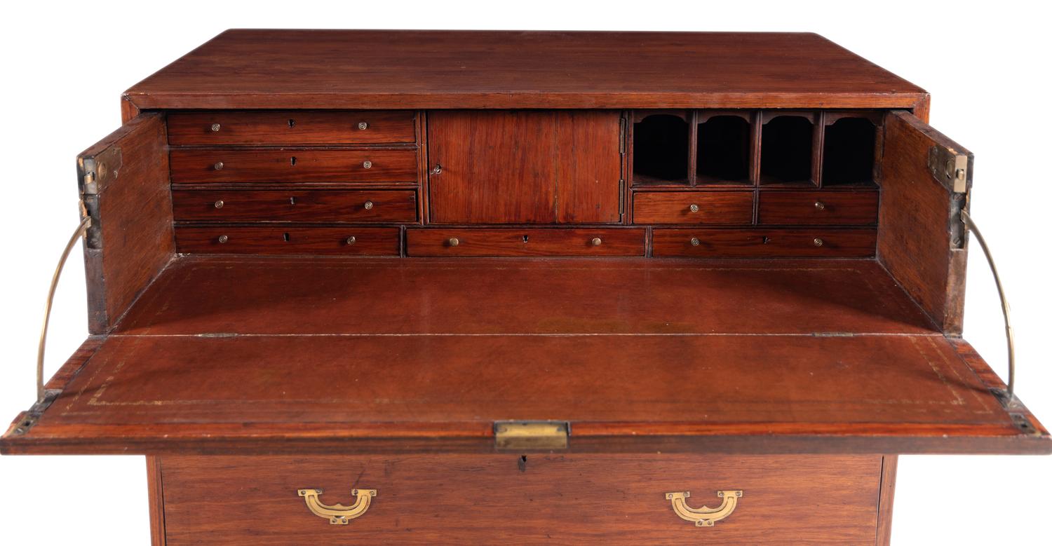 An English Mahogany Campaign Bureau Chest