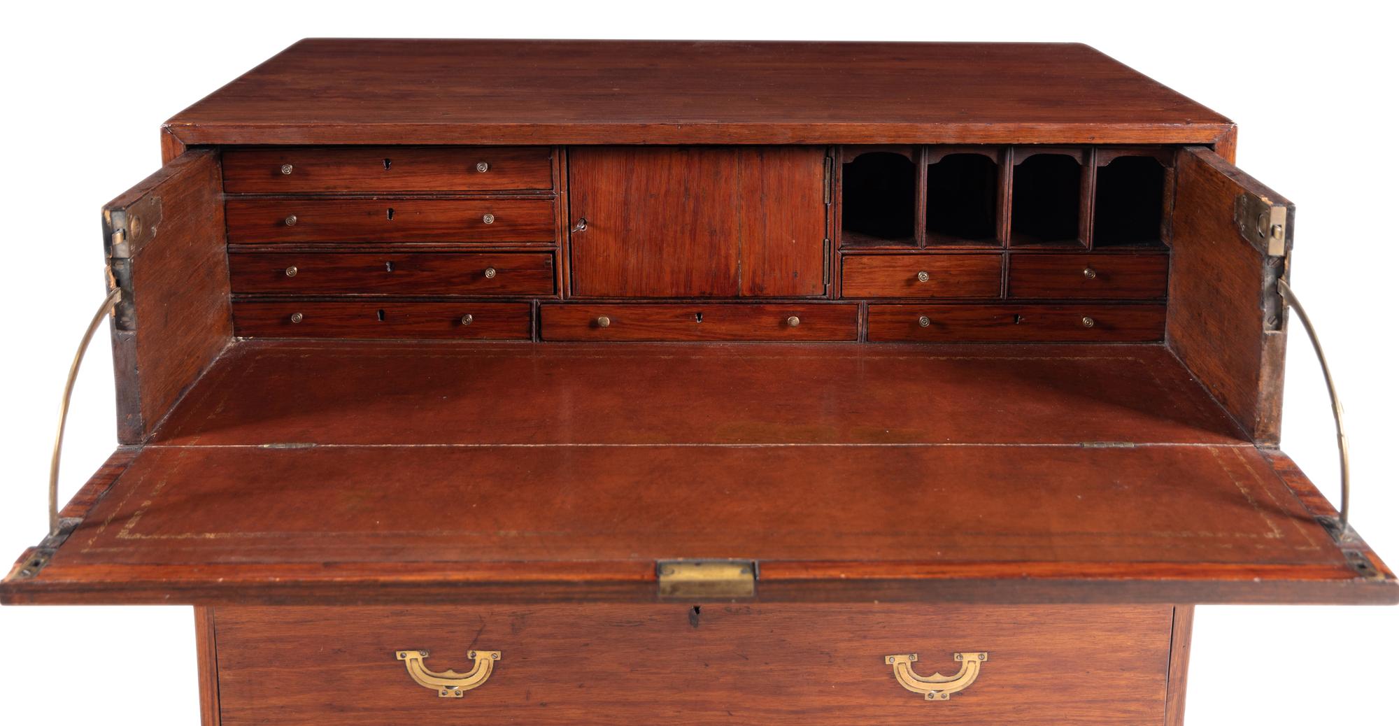 An English Mahogany Campaign Bureau Chest