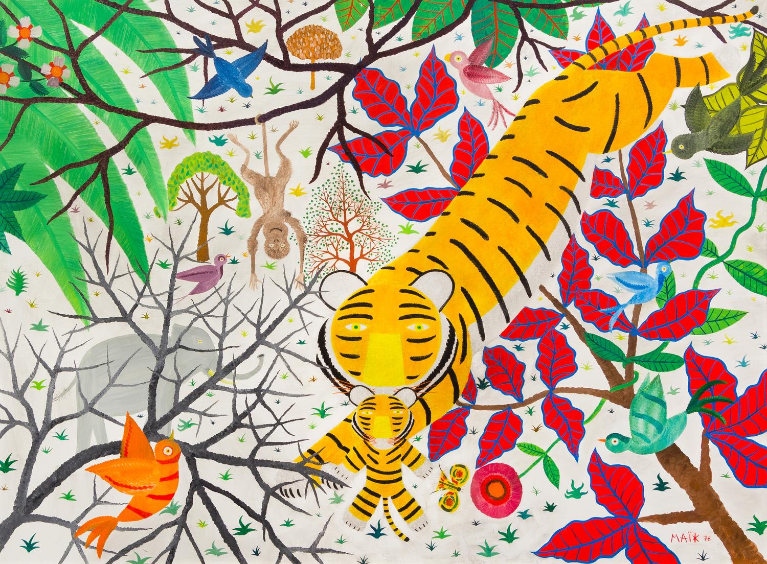 Henri Hecht Maik, (French, 1922-1993), Un Tigre avec maman, 1976