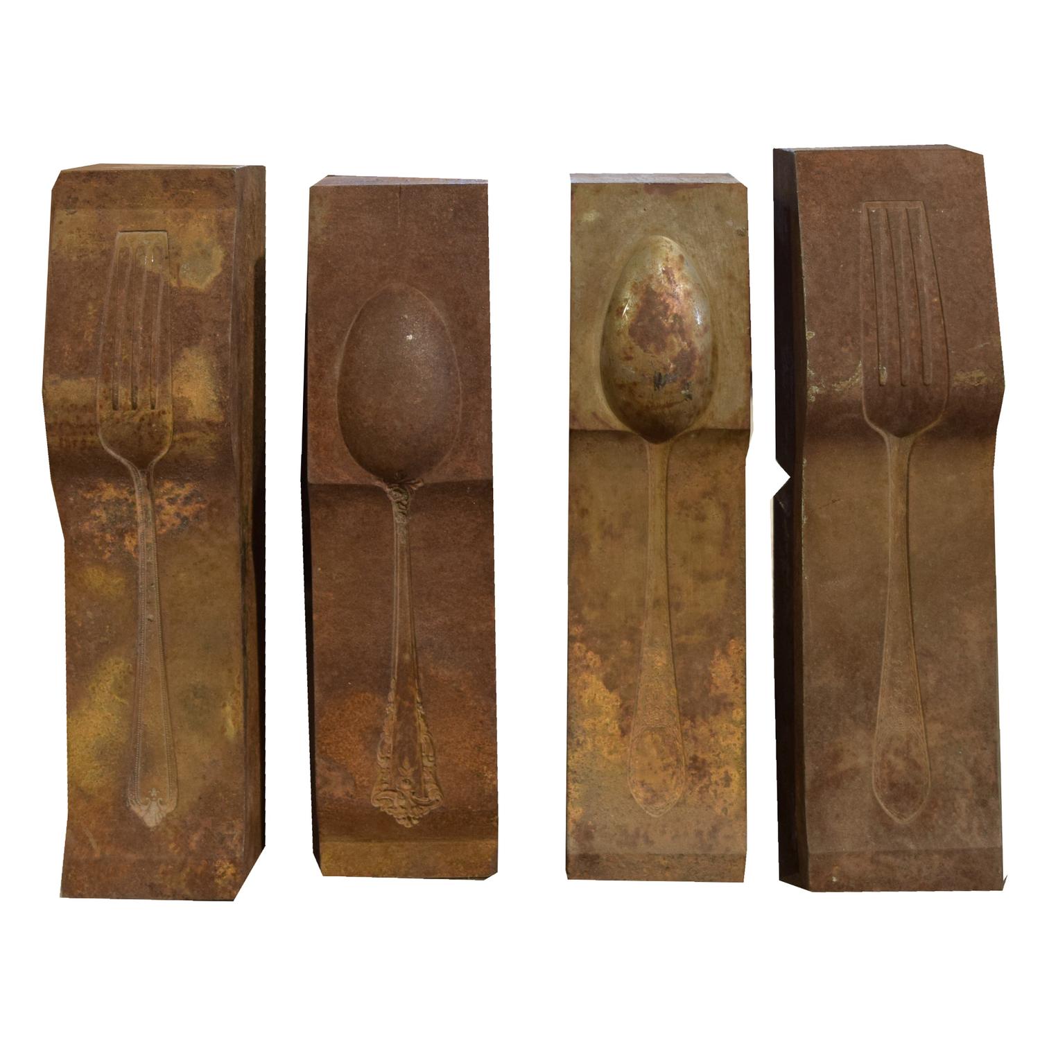 Four Cast Iron Silverware Dies 2.5" W x 3" D x 9" H — United States, 20th Century
