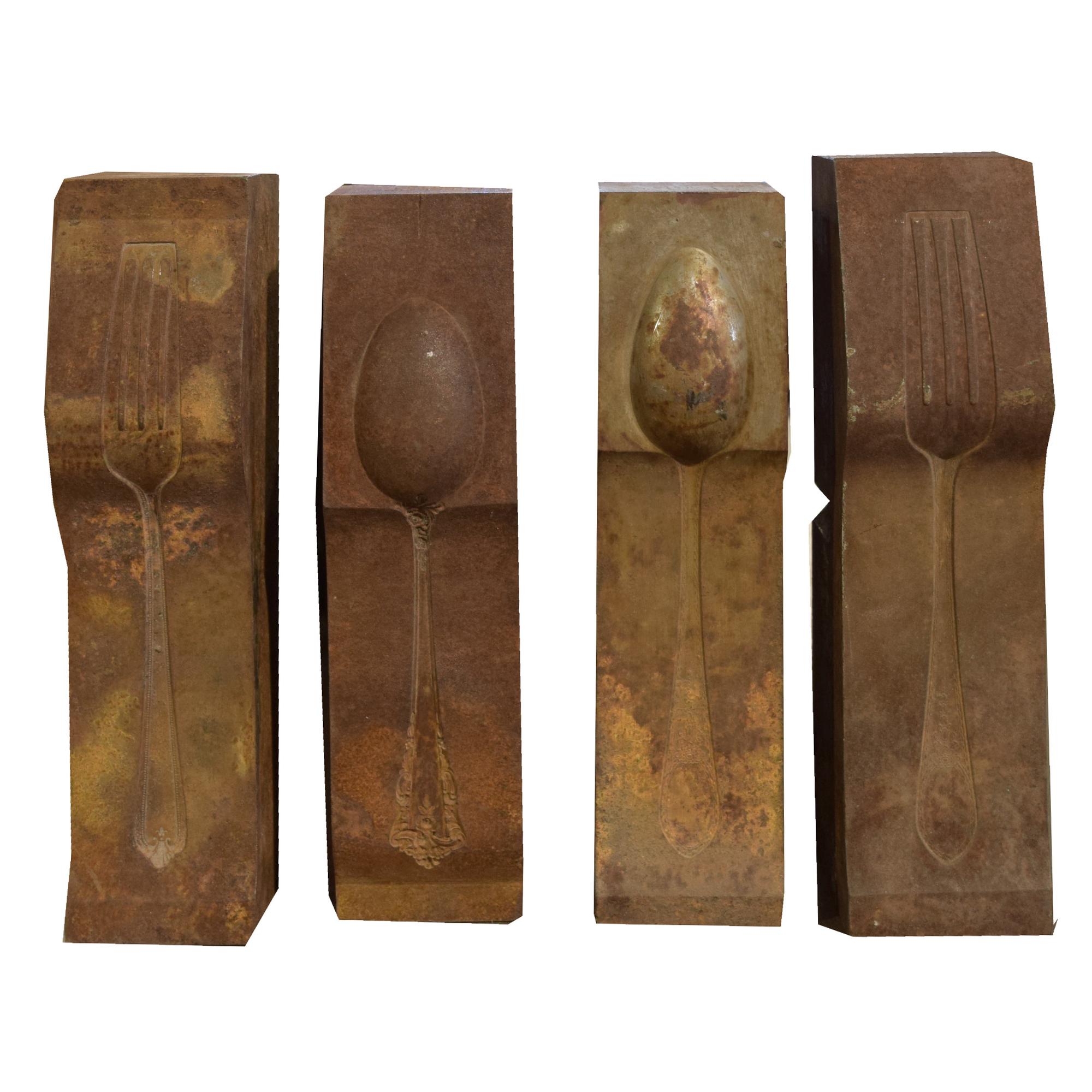 Four Cast Iron Silverware Dies 2.5" W x 3" D x 9" H — United States, 20th Century