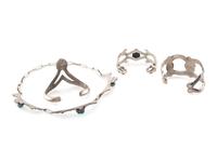 Navajo Sand Cast Silver and Turquoise Cuff Bracelets AND Necklace