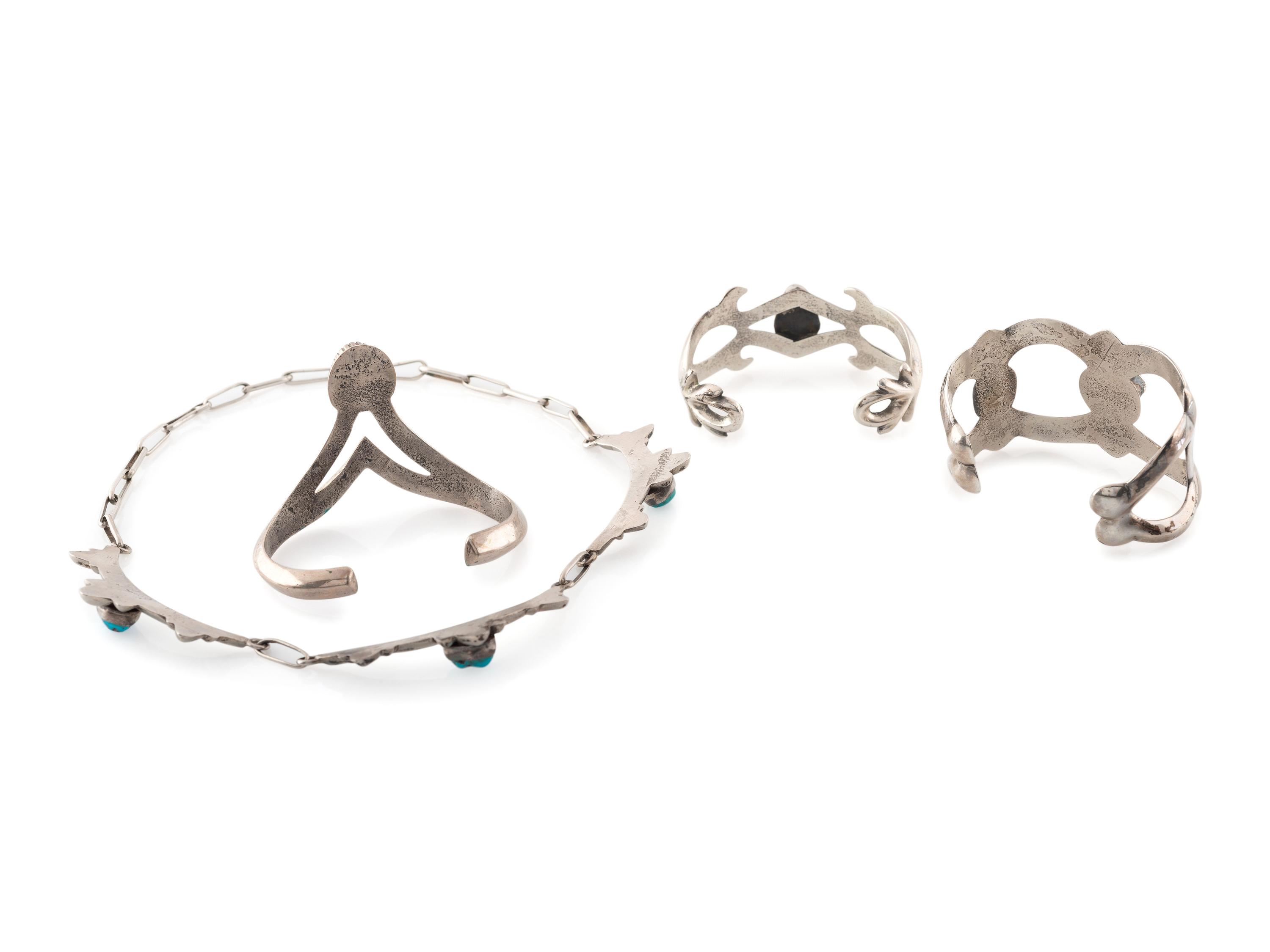 Navajo Sand Cast Silver and Turquoise Cuff Bracelets AND Necklace