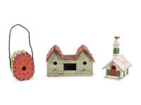Three Carved and Painted Wood Bird Feeders