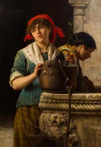 Luigi da Rios, (Italian, 1844-1892), Venetian Girls Drawing Water, 1884
