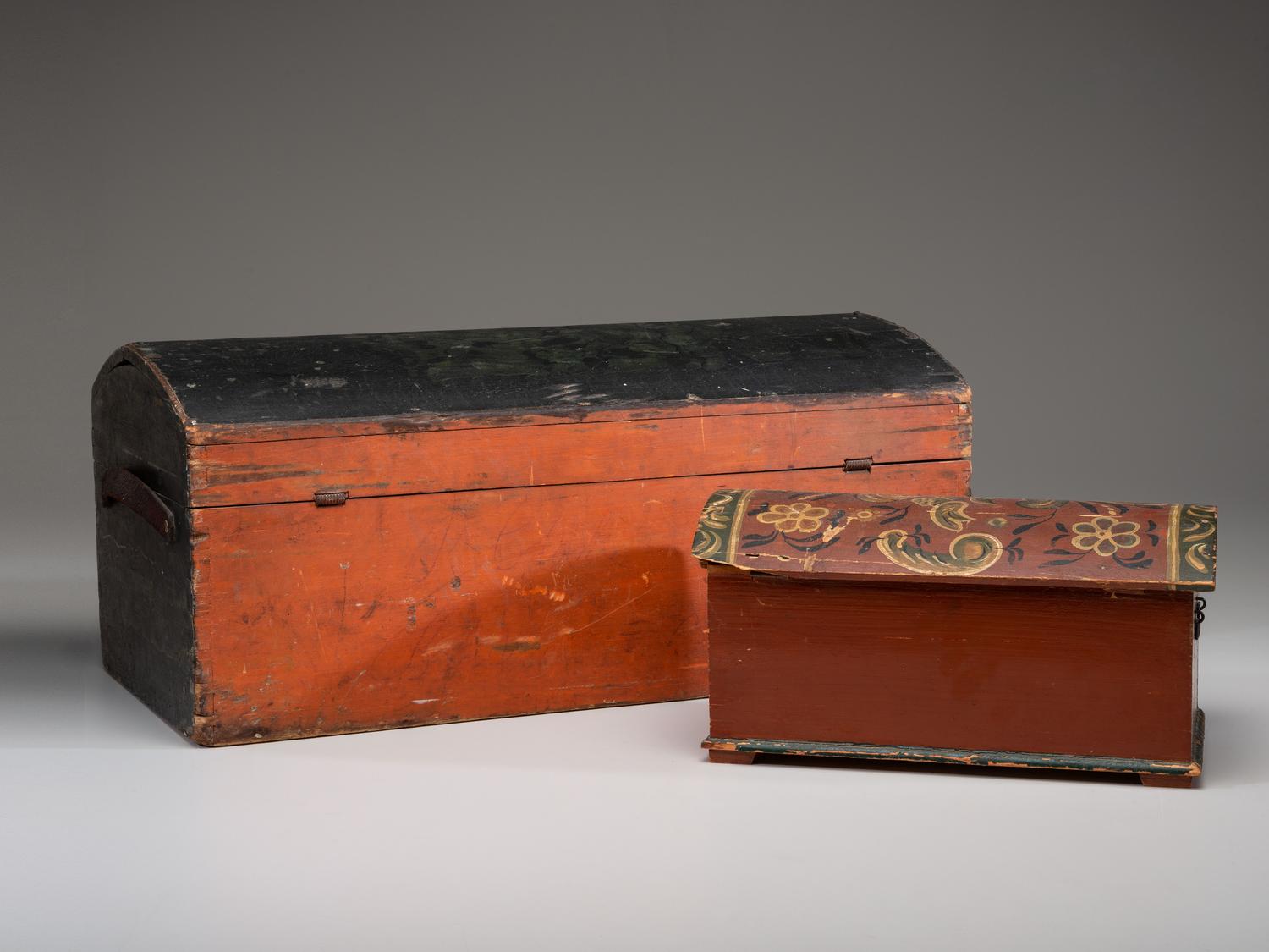 Two Paint Decorated Dome Top Chests