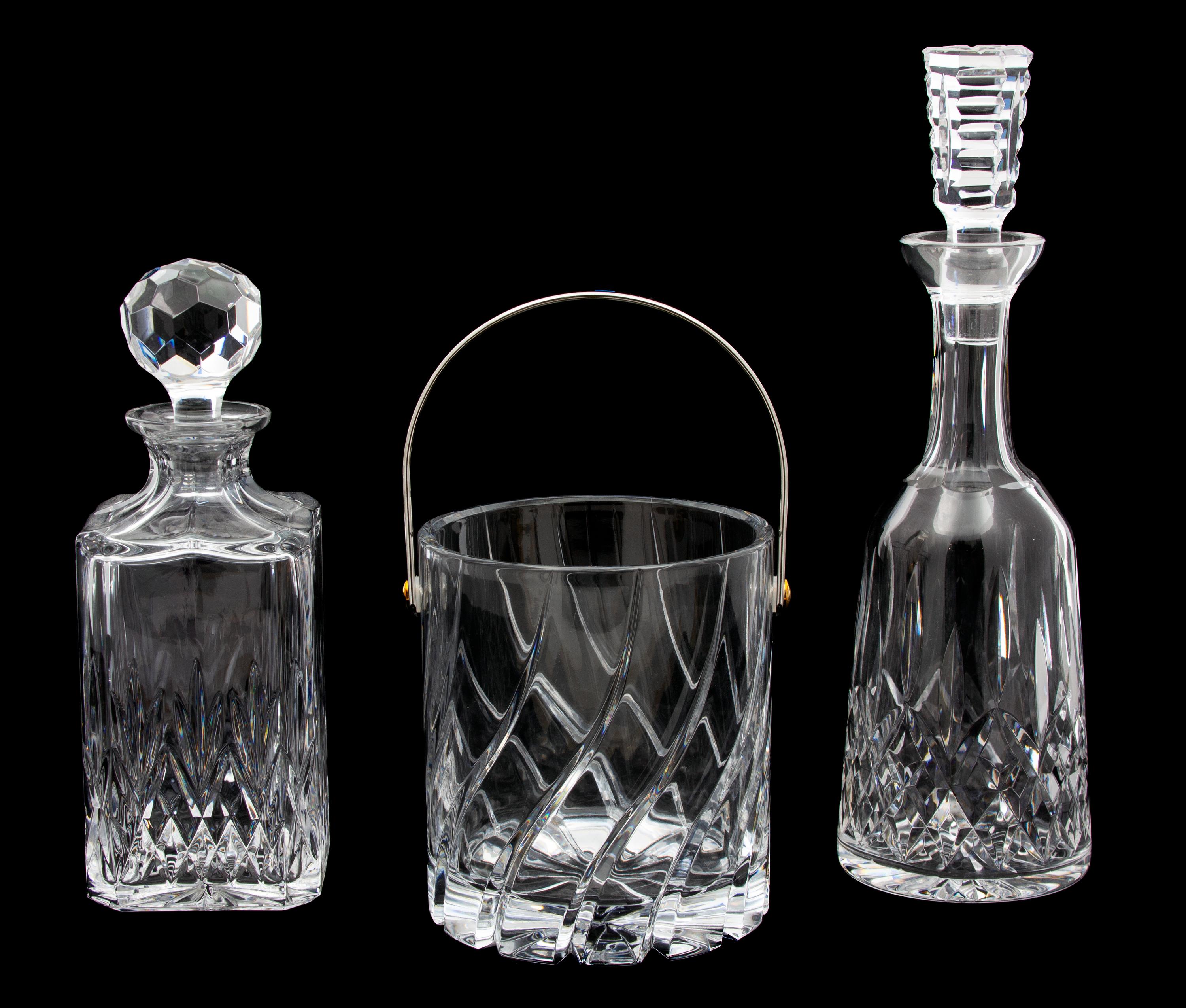 Two Cut Glass Decanters and an Ice Bucket Height of tallest 13 inches. — 20TH CENTURY