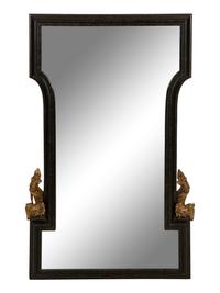 An Modernist Chinese Black Lacquer Framed Wall Mirror with Gilt Accents