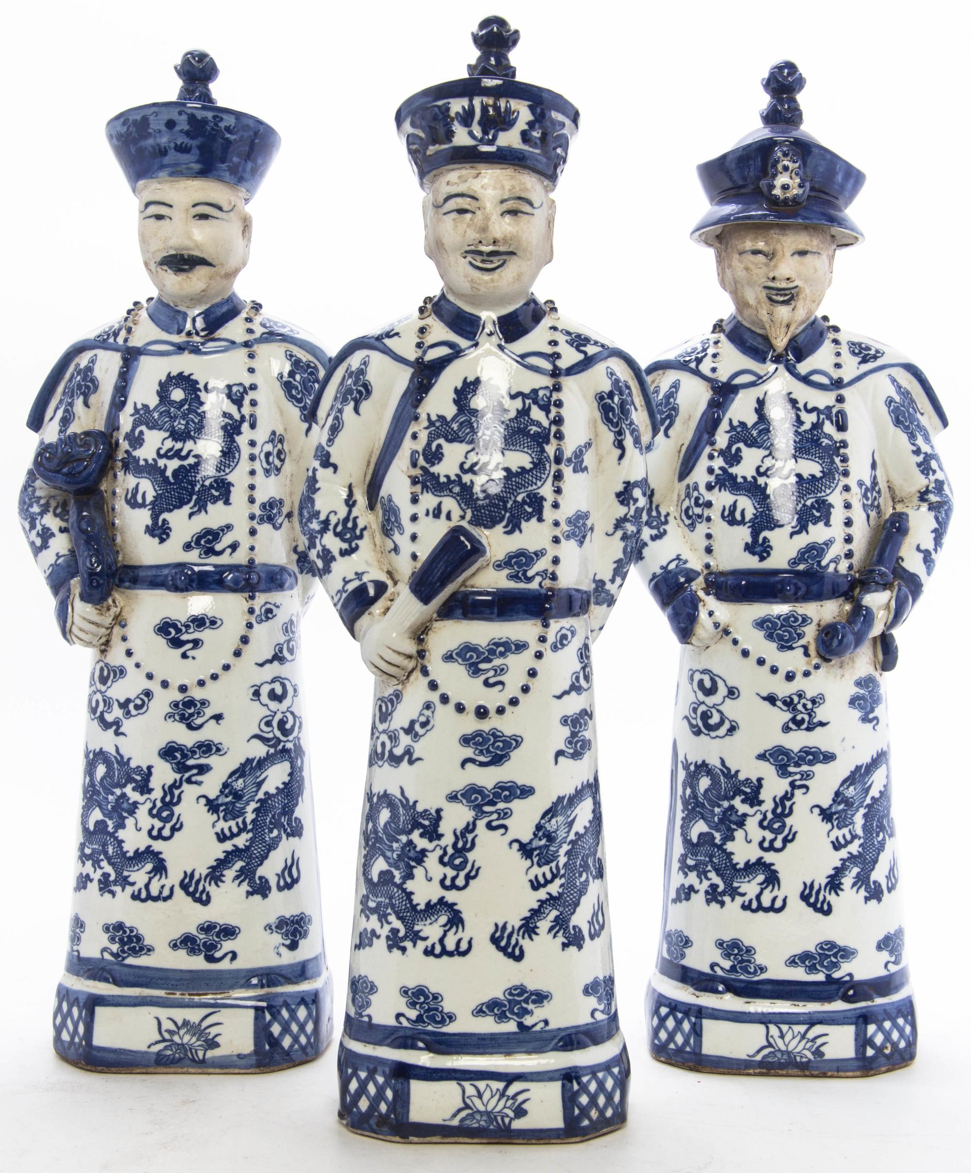 A Set of Three Chinese Glazed Ceramic Figures Height 17 1/2 inches.
