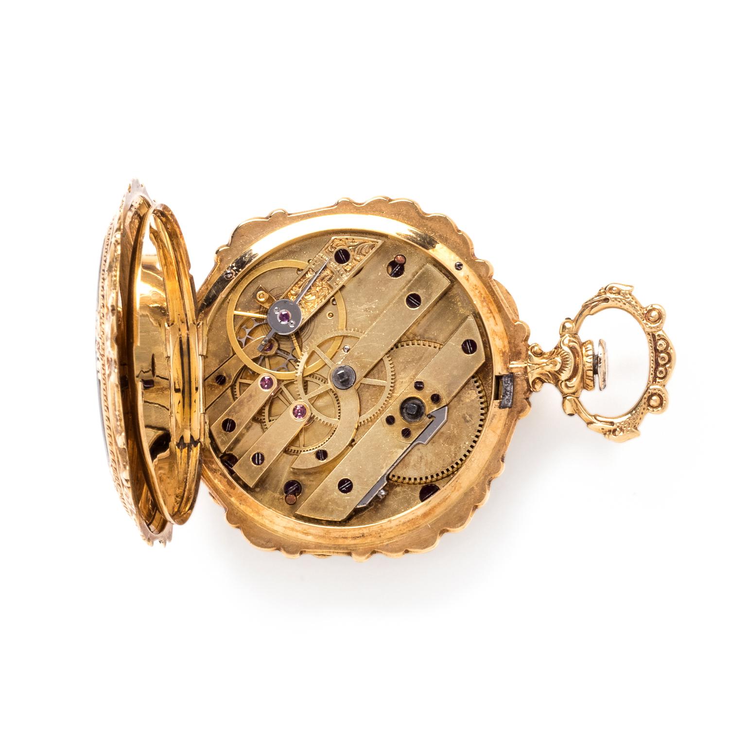 YELLOW GOLD AND ENAMEL OPEN FACE POCKET WATCH