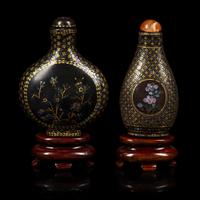 Two Chinese Laque Burgaute Snuff Bottles