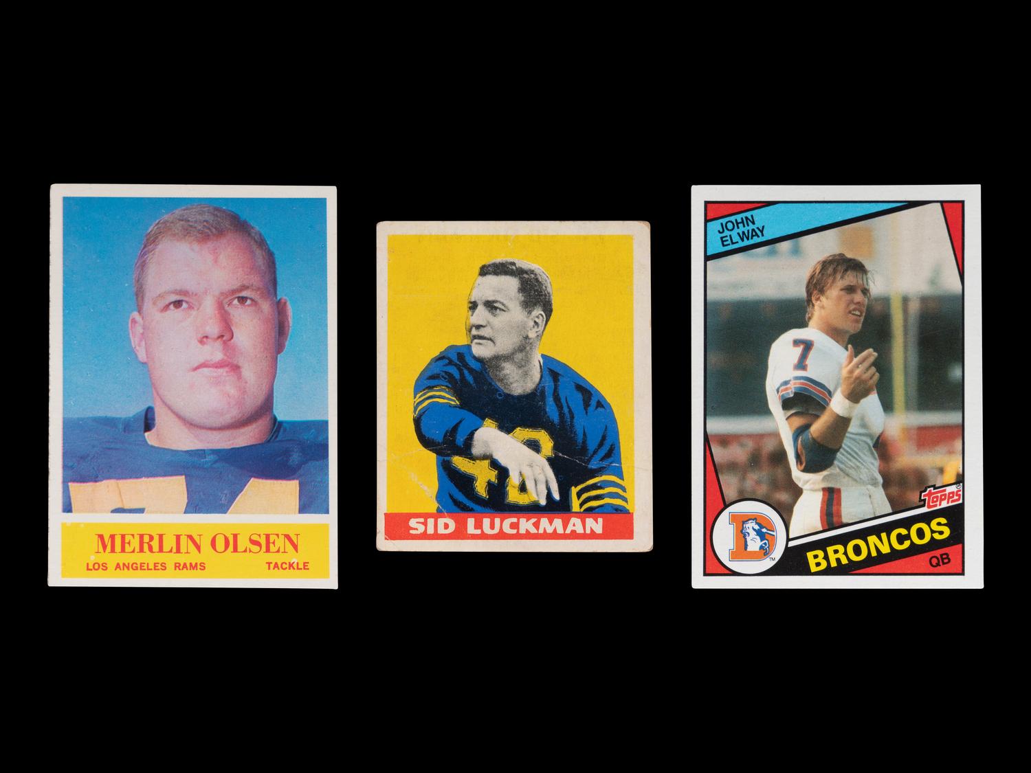 A Group of 27 Assorted Football Hall of Fame Football Cards (Including John Elway, Sid Luckman and Merlin Olsen Rookies),