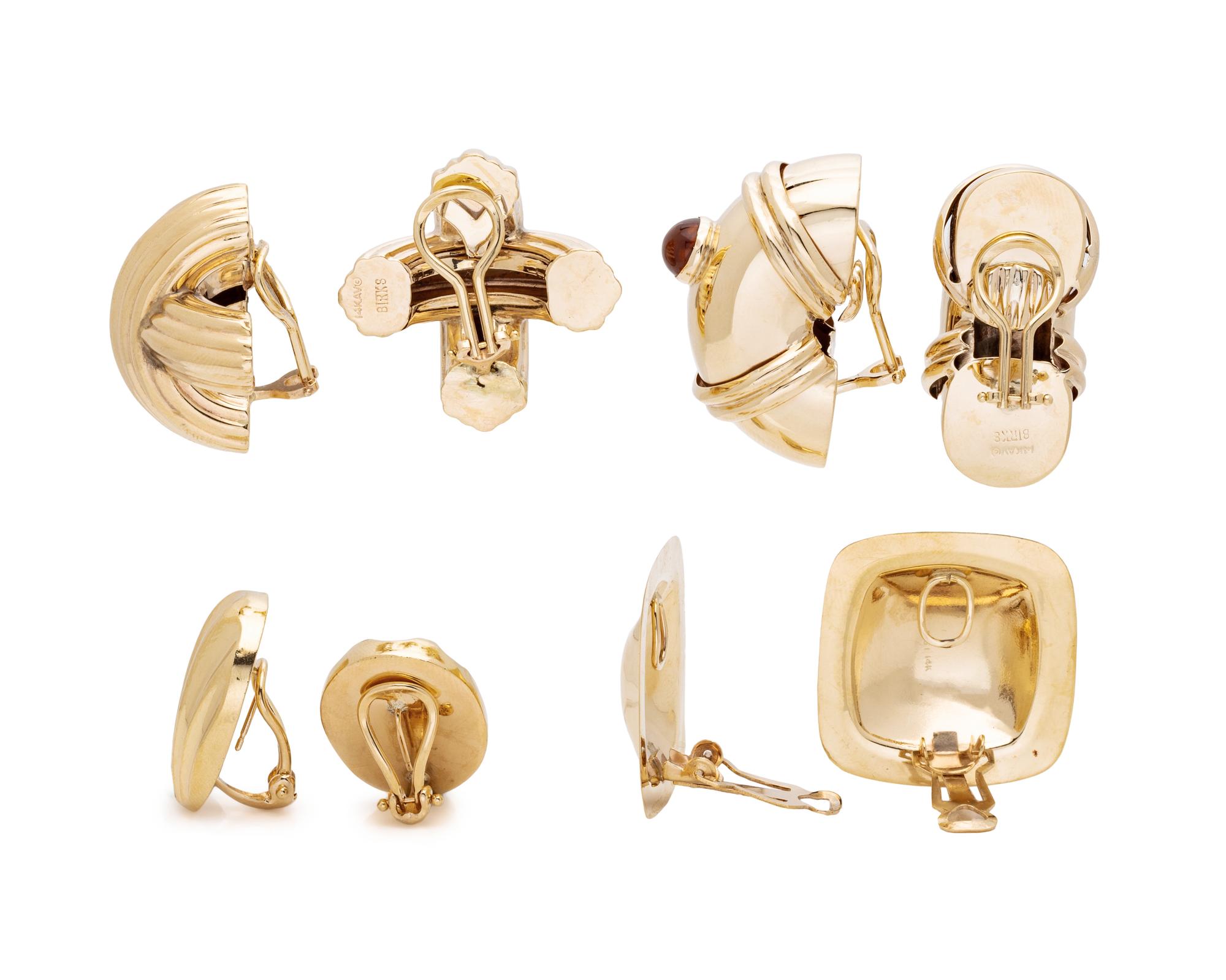 COLLECTION OF YELLOW GOLD EARCLIPS