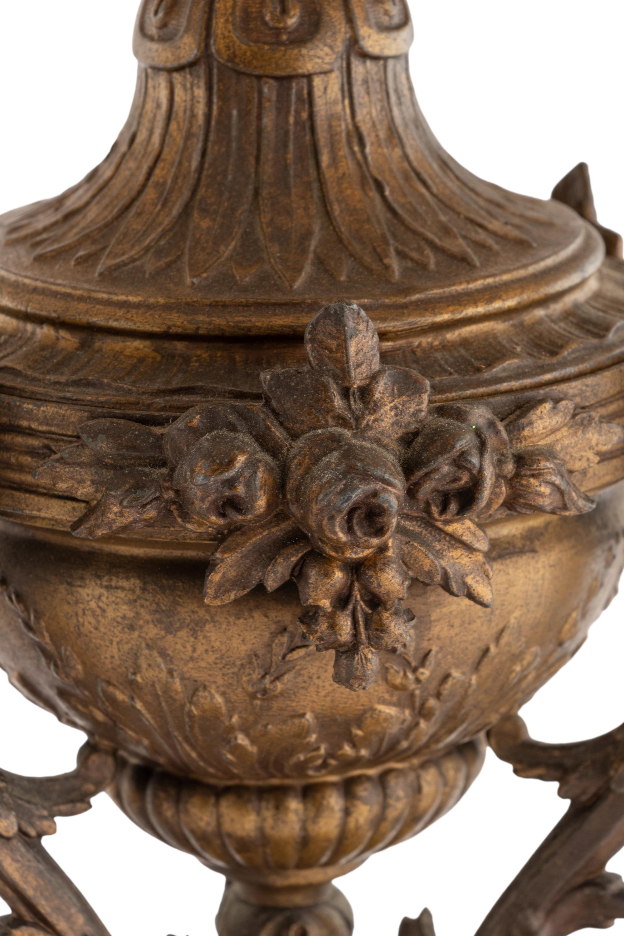 A Pair of Continental Bronze and Marble Cassolettes Mounted as Lamps