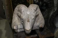 A Carved Sculpture of a Ram's Head Width 18 inches. — SECOND HALF 20TH CENTURY