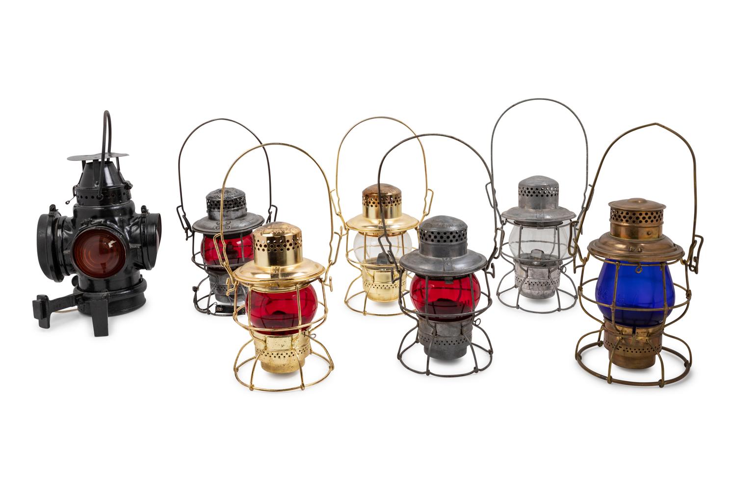 A Group of Fourteen Metal Railroad Lanterns