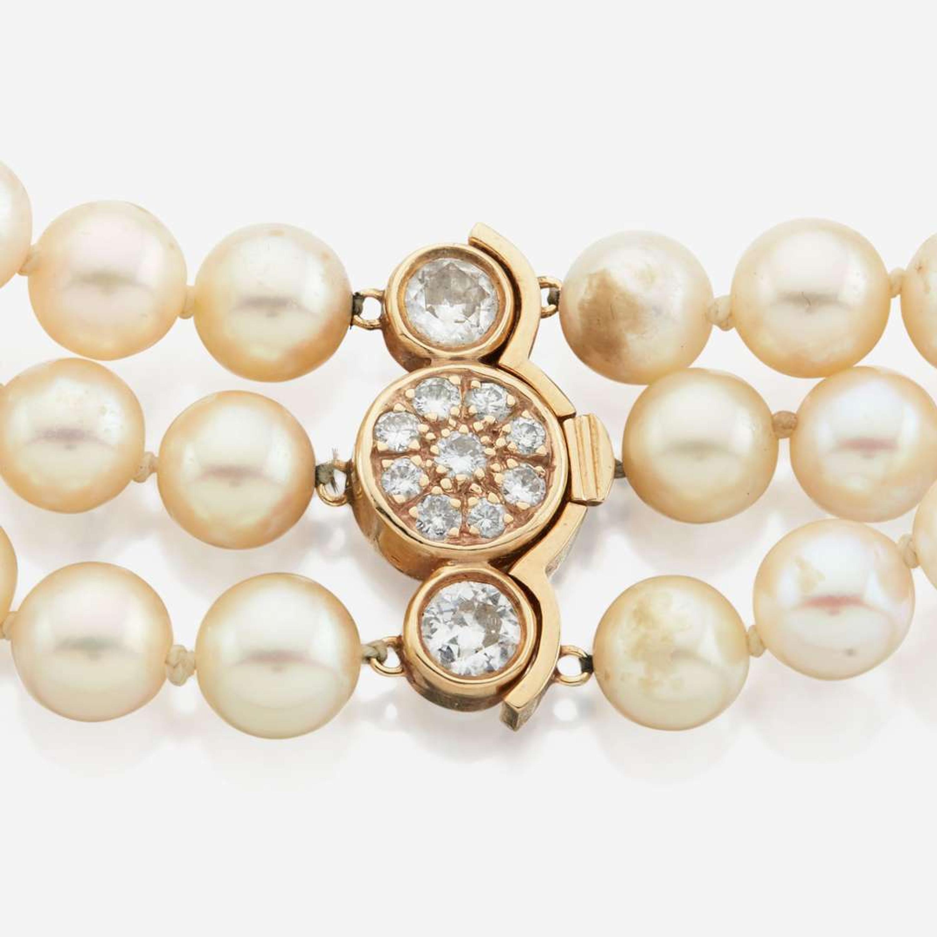 Two cultured pearl, gold, and gem-set necklaces