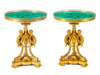 A Pair of French Neoclassical Gilt Bronze and Malachite Tables