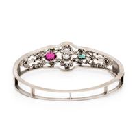 Diamond, White Gold, and Multigem Bangle Bracelet